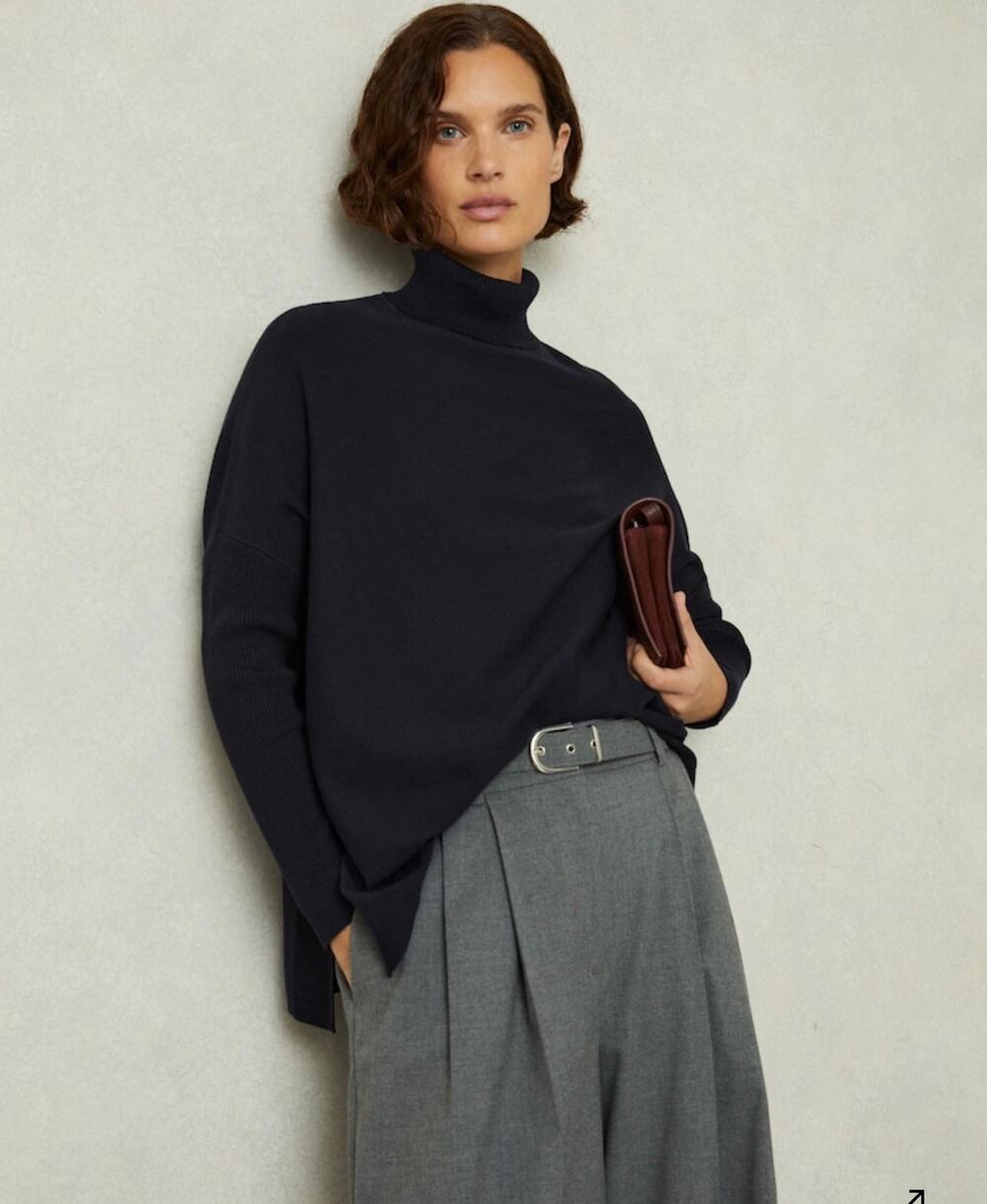 REISS Sophia Drop-shoulder Roll Neck Jumper / Sweater in Navy Blue NWT